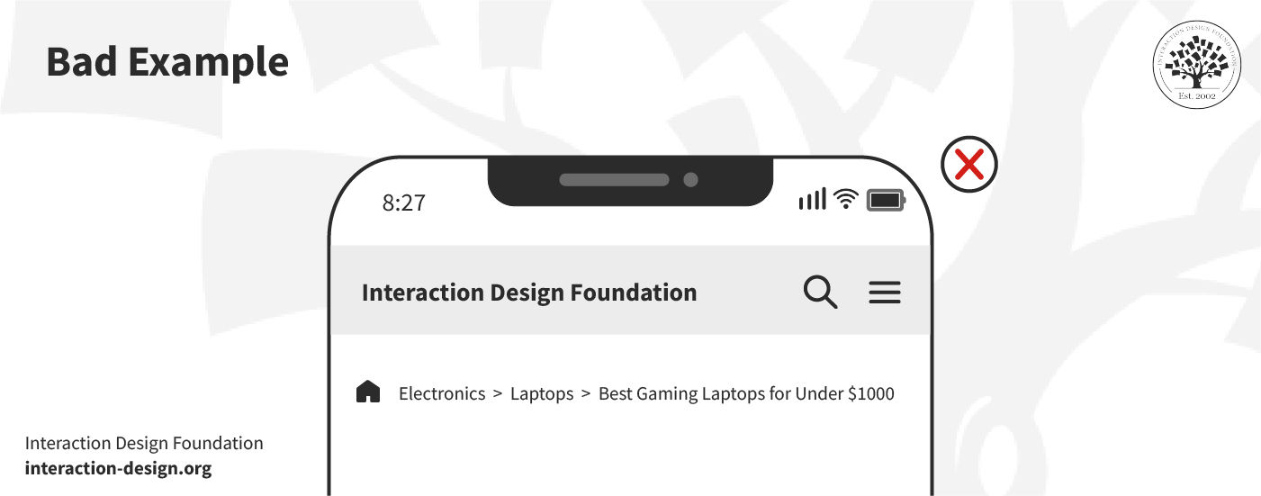 Bad example of breadcrumb trail having no truncation